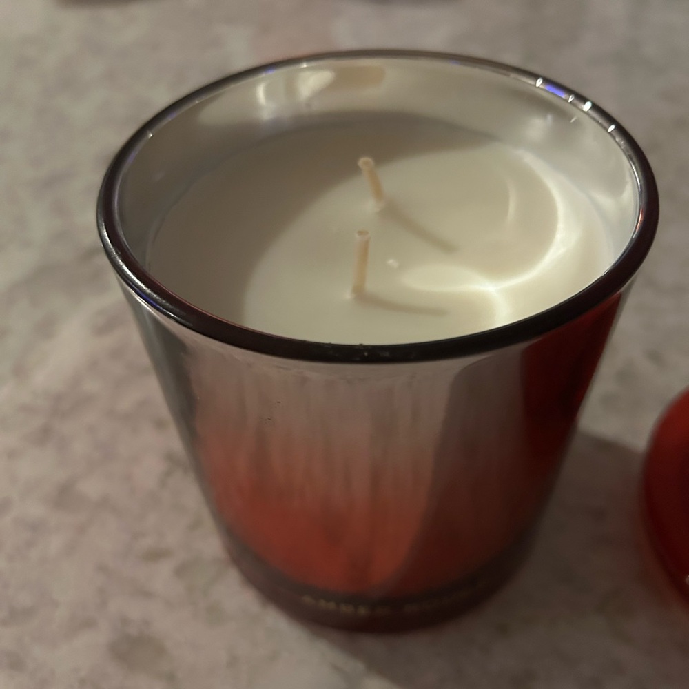 “New” Enchante Elegant Red/ Silver Candle 13 oz -Amber Rouge